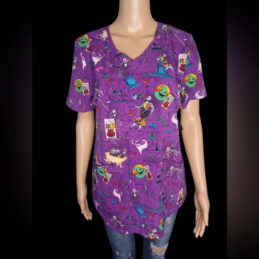 NWT Disney TIM BURTON "Nightmare Before Christmas" Scrub Top